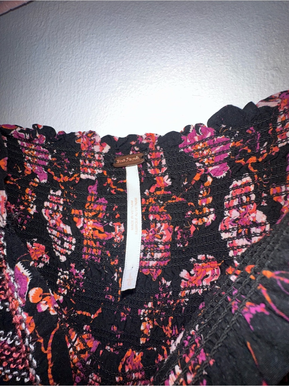 Free People Black Floral Smocked Midi Dress with Pink Accents - Picture 4 of 4